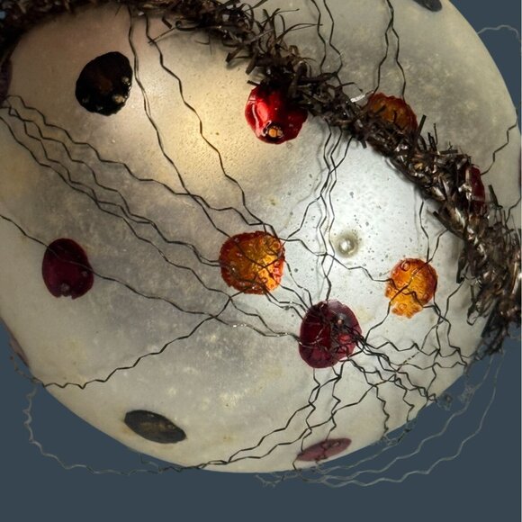 Vintage Germany Wire Wrapped Frosted White Glass Confetti Dot Ornament 2 1/2" - Picture 8 of 9